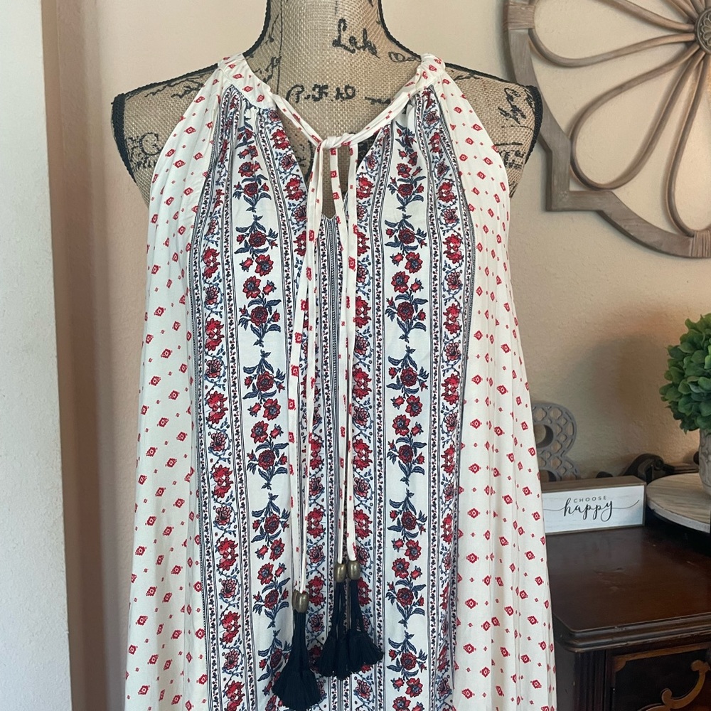 Knox Rose Boho Floral Front Tassel Tie Dress